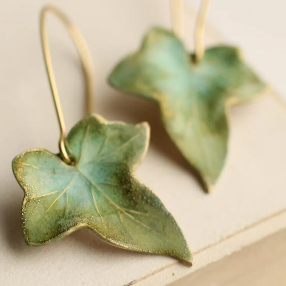 Edith Green Leaf Earrings - image 1