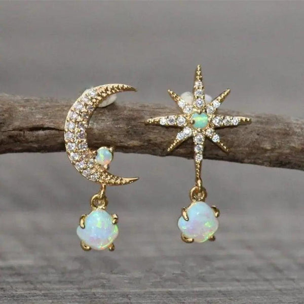 Sadie Moon and Star Opal-Look Earrings | Gold-Tone