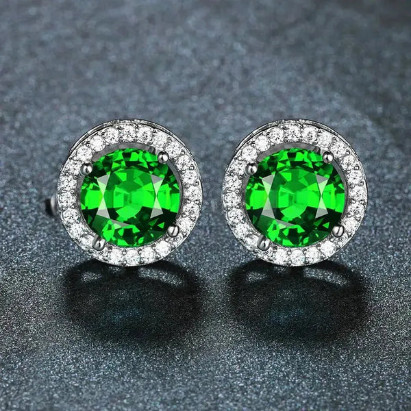 Sandra Green Round Halo Stud Earrings - image 1