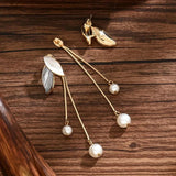 Althea Leaf-Shaped Pearl-Look Earrings - image 2