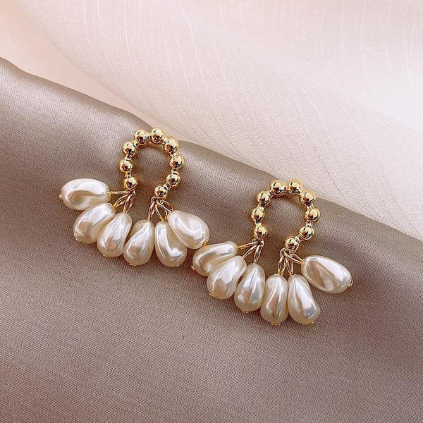 Frances Pearl-Look Fan Earrings - image 1