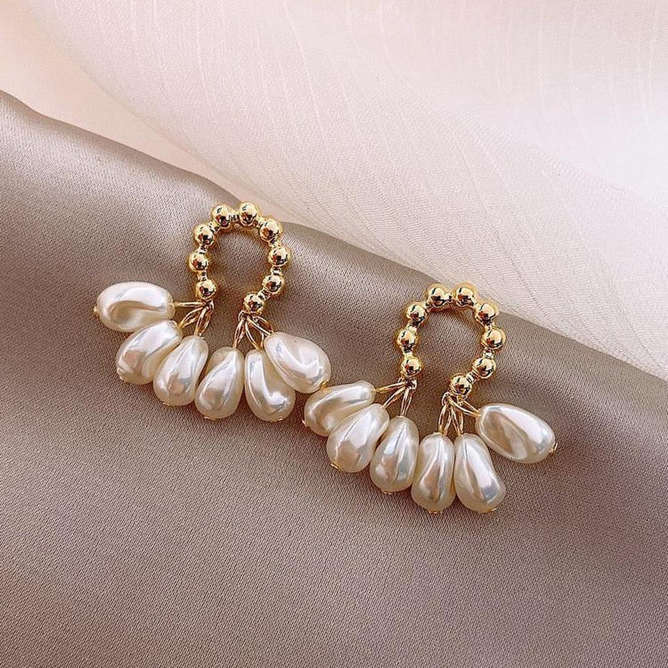 Frances Pearl-Look Fan Earrings - image 1