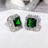 Winifred Green Rectangular Halo Stud Earrings - image 3