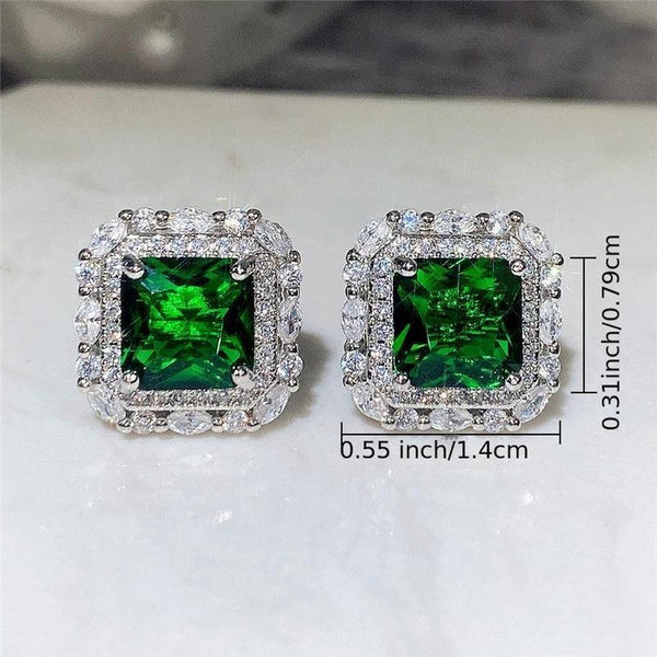 Winifred Green Rectangular Halo Stud Earrings - image 4