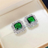 Winifred Green Rectangular Halo Stud Earrings - image 5