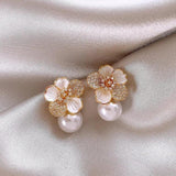 Belinda White Camellia and Daisy Drop Earrings - image 1