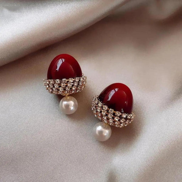 Enid Red Bead Earrings - image 2