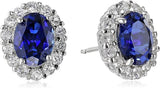 Emily Oval Blue Halo Stud Earrings | Silver-Tone — image 2
