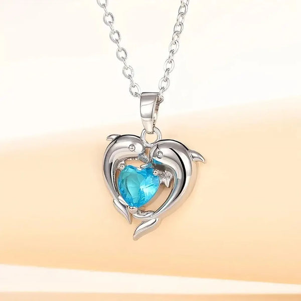 Veronica Ocean Heart Twins Necklace | Silver-Tone
