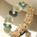 Anthea Retro Green Flower and Pearl-Look Bracelet - image 1