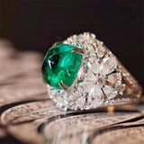 Virginia Retro Floral Ring with Green Stone and Sparkle - image 1
