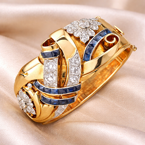 Beatrice Retro Blue Sparkle Ring | Gold-Tone