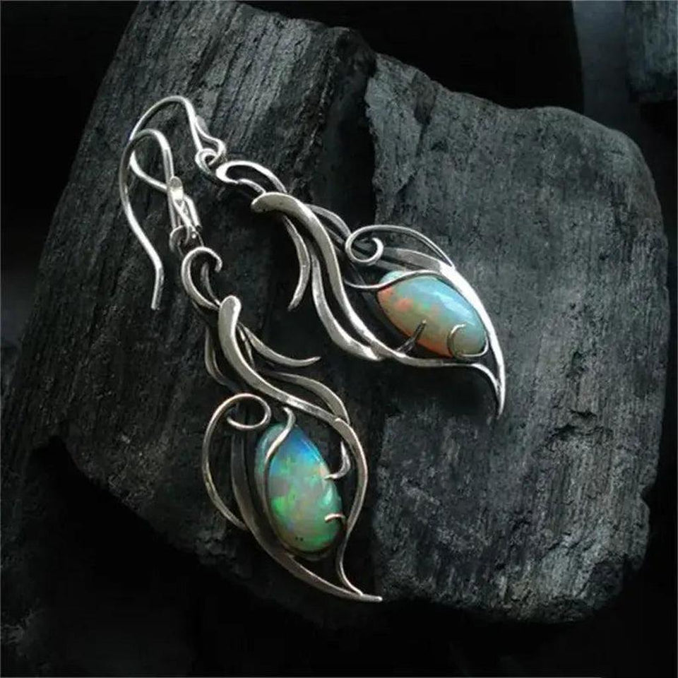 Pearl Retro Blue Opal-Look Earrings | Silver-Tone