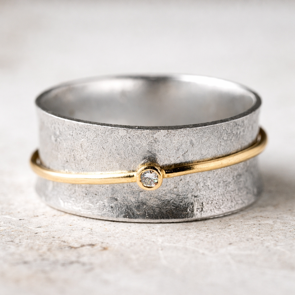 Miranda Retro Ring with Gold-Tone Line | Silver-Tone