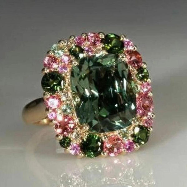 Gillian Retro Green Ring | Rose-Tone - image 1