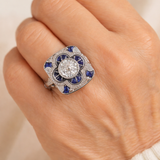 Linda Retro Blue Sparkle Ring | Silver-Tone — image 2