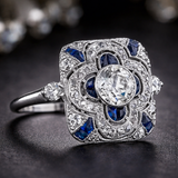 Linda Retro Blue Sparkle Ring | Silver-Tone