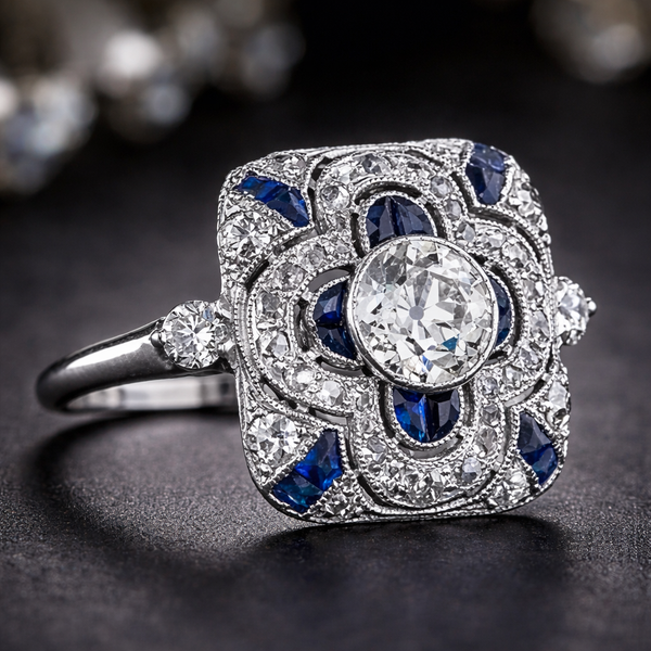 Linda Retro Blue Sparkle Ring | Silver-Tone