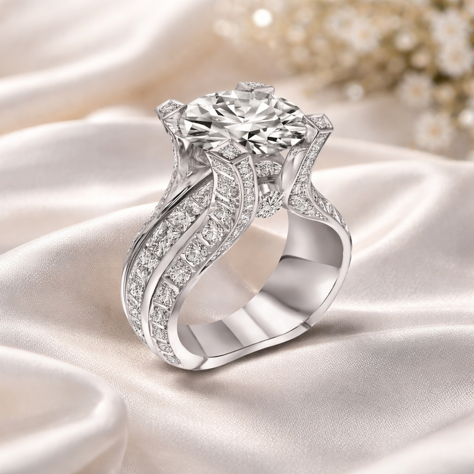 Katherine Retro Solitaire Ring with Detailed Shoulders — Silver-Tone — image 1
