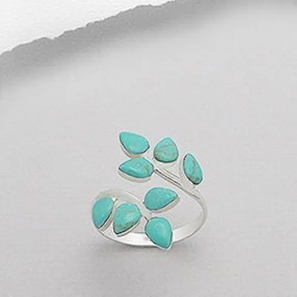 Christine Retro Turquoise-Color Leaf Ring - image 1