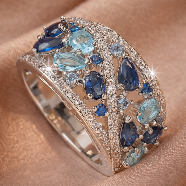 Annabel Retro Blue Sparkle Ring - image 1