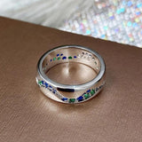 Leila Retro Wave Ring with Blue and Green Stones | Silver-Tone