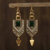 Antonia Retro Green Geometric Earrings | Gold-Tone
