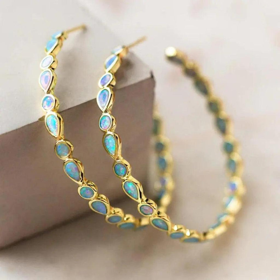 Barbara Retro Blue Opal-Look Earrings | Gold-Tone