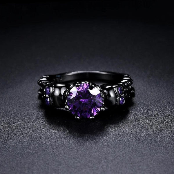 Adelaide Intricate Black Ring with Round Purple Stone - image 1