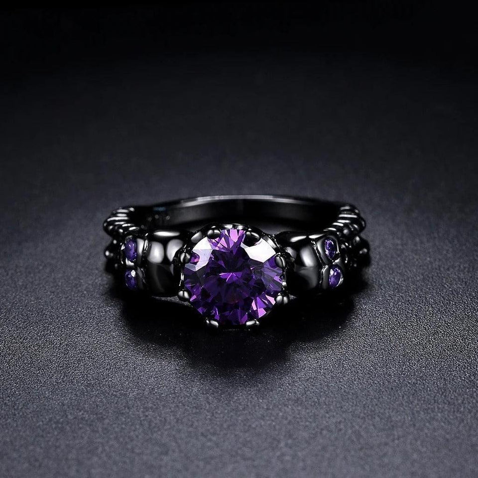 Adelaide Intricate Black Ring with Round Purple Stone - image 1