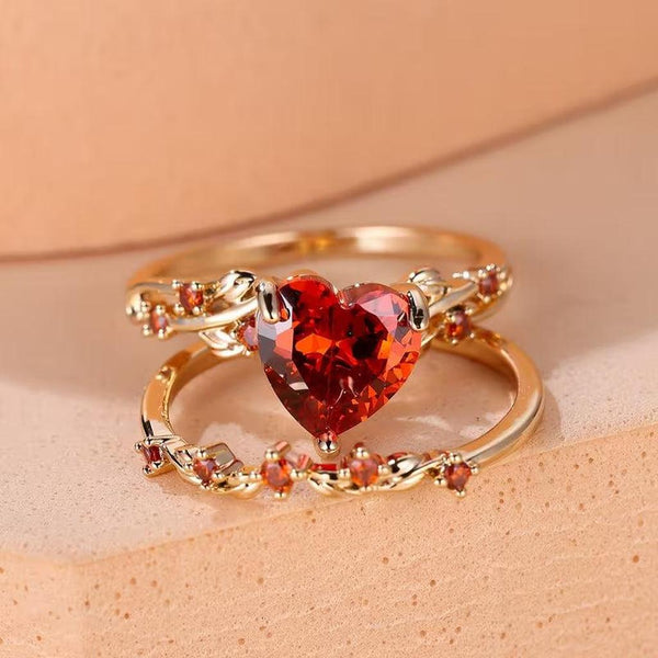 Odette Red Vine Heart Accent Ring Set | Gold-Tone — image 2