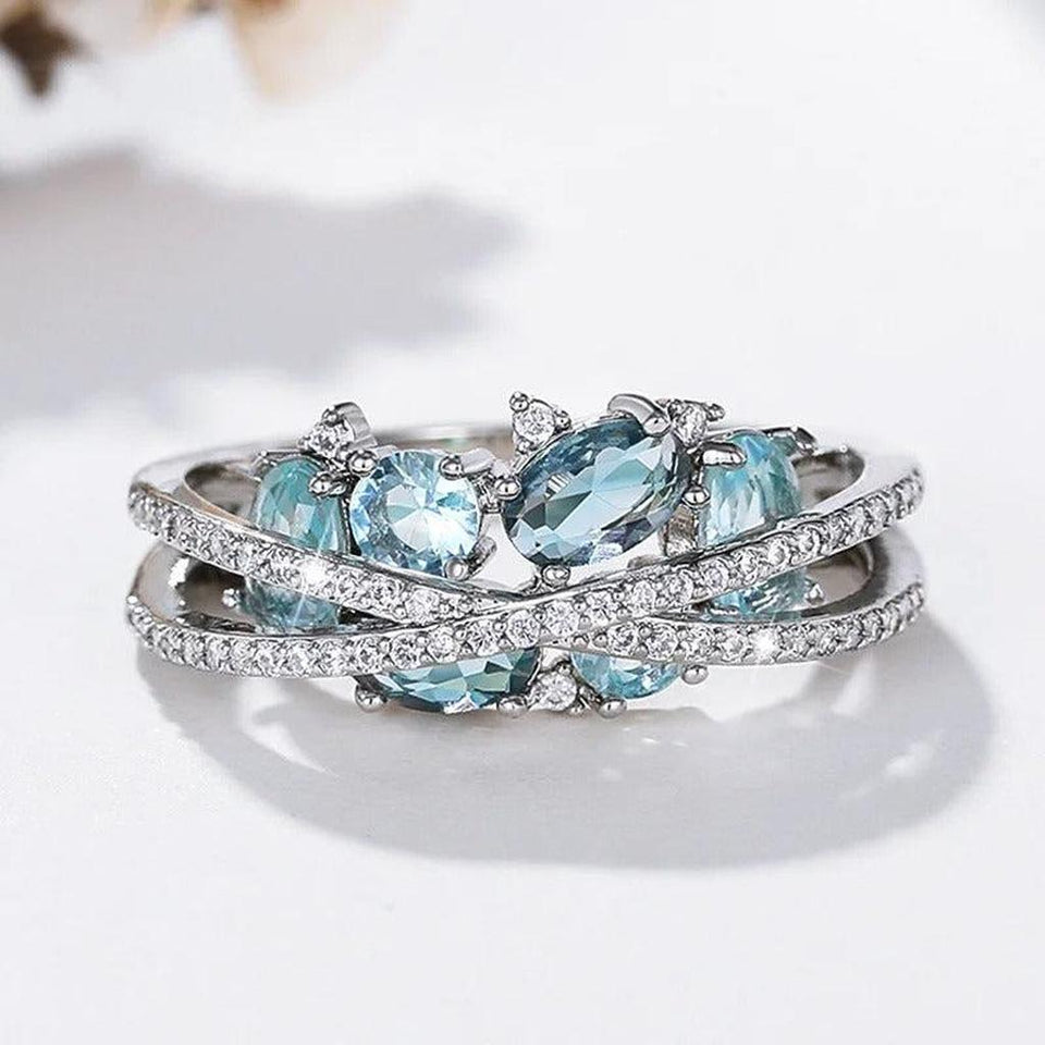 Teresa Cross Blue Stone Ring | Silver-Tone