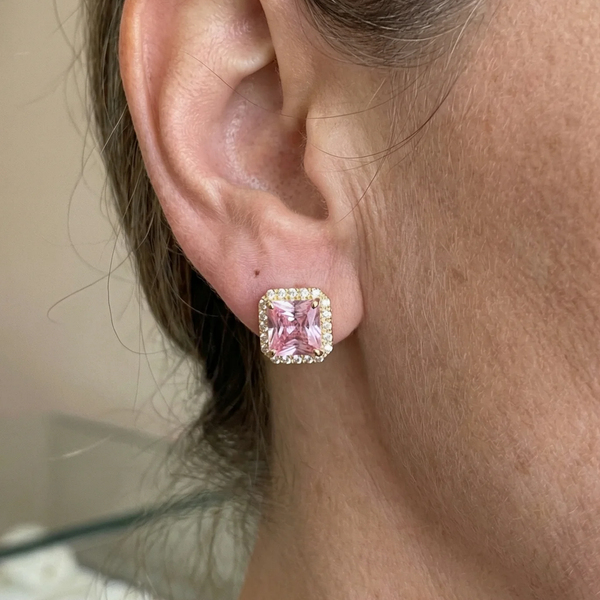 Judith Pink Pavé Stud Earrings | Two-Tone — image 2