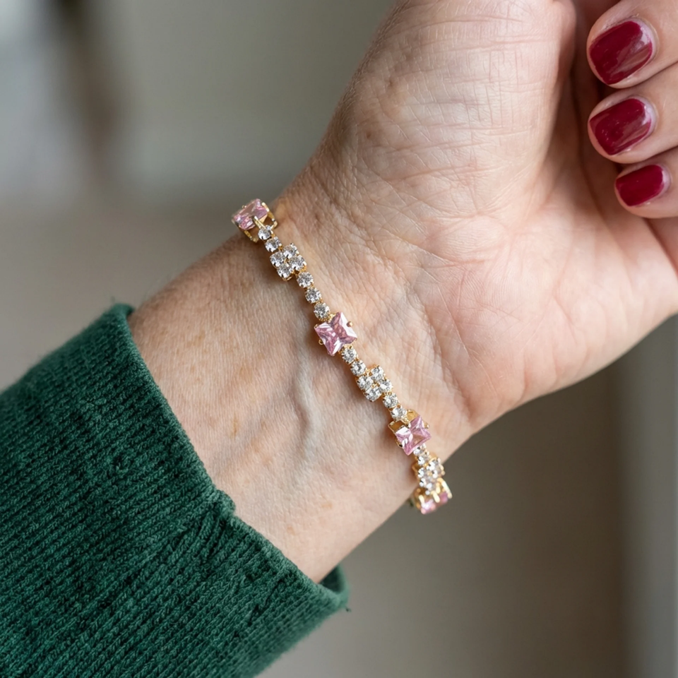 Lenora Rose Square Tennis Bracelet | Gold-Tone — image 2