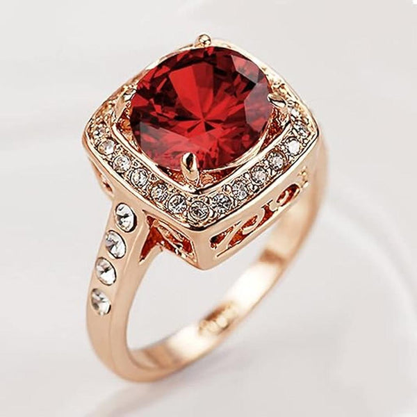Josephine Red Halo Ring | Rose-Gold-Tone