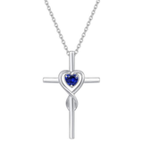 Antonia Blue Heart Accent Cross Necklace | Silver-Tone — image 2