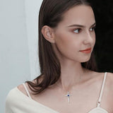 Antonia Blue Heart Accent Cross Necklace | Silver-Tone — image 3