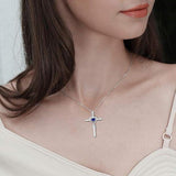 Antonia Blue Heart Accent Cross Necklace | Silver-Tone — image 4