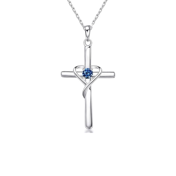 Gwyneth Blue Cross Necklace | Silver-Tone — image 2