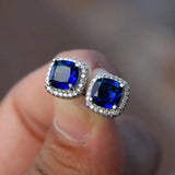 Dorothy Blue Square Stud Earrings | Silver-Tone — image 2