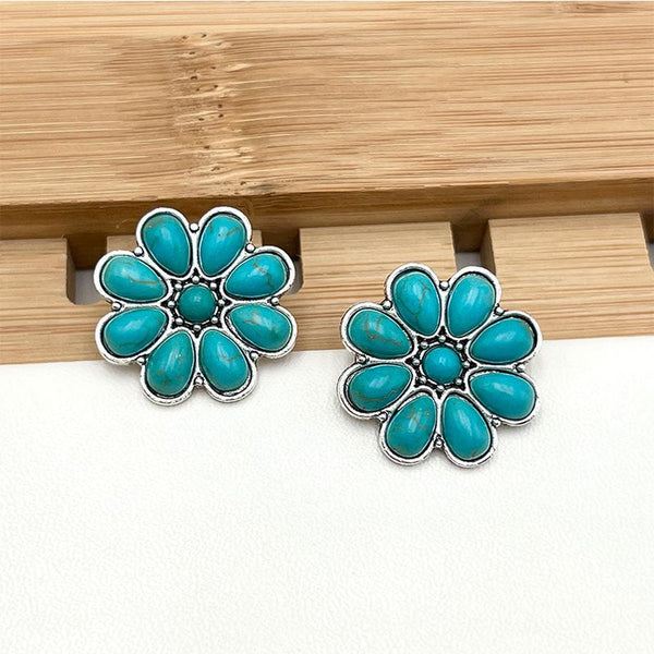 Esther Turquoise-Color Blossom Earrings | Silver-Tone — image 2