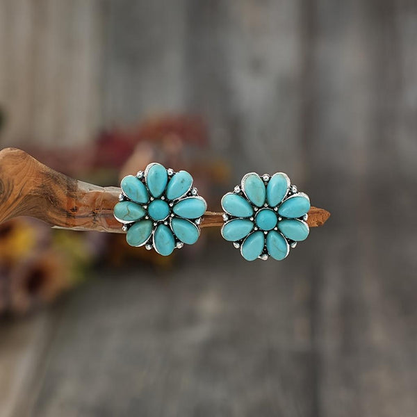 Esther Turquoise-Color Blossom Earrings | Silver-Tone — image 3