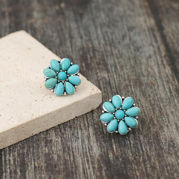 Esther Turquoise-Color Blossom Earrings | Silver-Tone — image 4