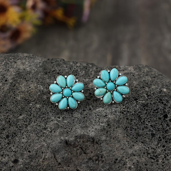 Esther Turquoise-Color Blossom Earrings | Silver-Tone