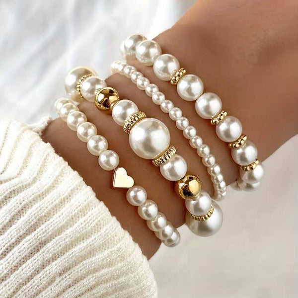 Sabina White Pearl-Look Bracelet Set - image 1