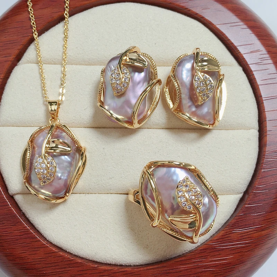 Sabrina Gold-Color Pearl-Look Necklace and Earring Set - image 1