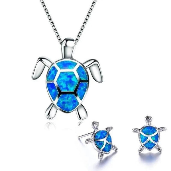 Bridget Opal-Look Turtle Necklace and Earring Set | Silver-Tone — image 3
