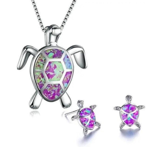 Bridget Opal-Look Turtle Necklace and Earring Set | Silver-Tone — image 6