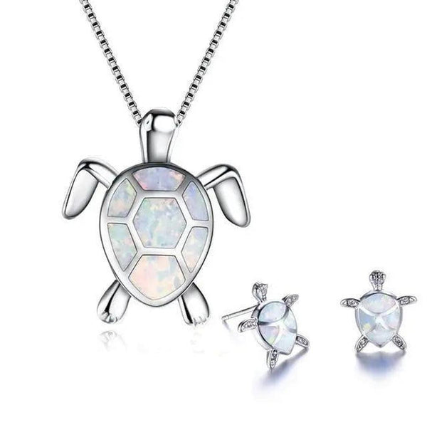 Bridget Opal-Look Turtle Necklace and Earring Set | Silver-Tone — image 7