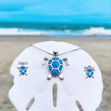 Bridget Opal-Look Turtle Necklace and Earring Set | Silver-Tone